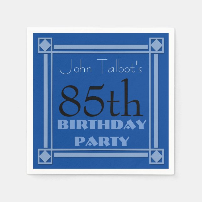 Serviette En Papier 85e anniversaire de fête Retro Frame Papier bleu N (Devant)