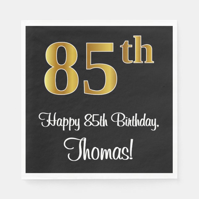 Serviette En Papier 85e anniversaire ~ Elégant Luxueux Faux Gold Look  (Devant)