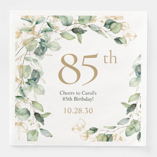 Serviette En Papier 85e anniversaire Eucalyptus (Devant)