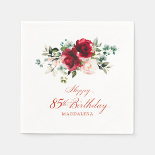Serviette En Papier 85e anniversaire fête rose rouge floral personnali