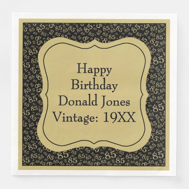 Serviette En Papier 85e anniversaire Gold/Noir Motif du numéro de supp (Devant)