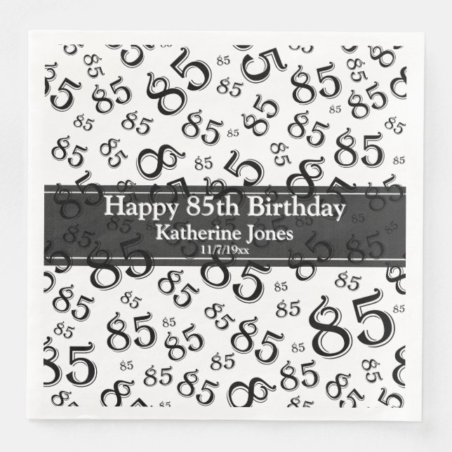 Serviette En Papier 85e anniversaire Random Number Motif noir/blanc (Devant)