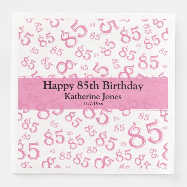 Serviette En Papier 85e anniversaire Random Number Motif rose/blanc (Devant)