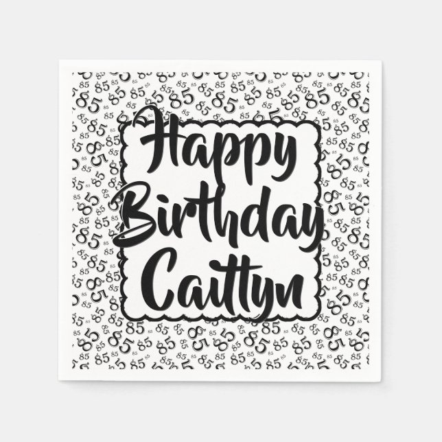 Serviette En Papier 85e anniversaire Random Number Motif Scallop Black (Devant)