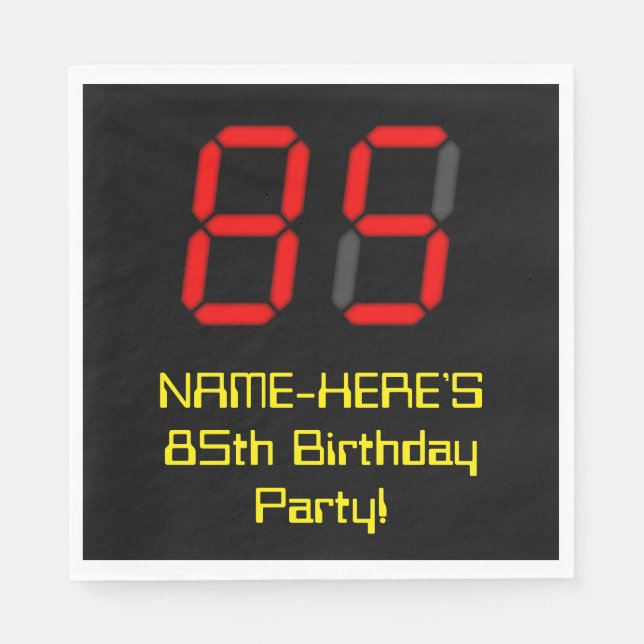 Serviette En Papier 85ème anniversaire : Rouge Digital Clock Style "85 (Devant)