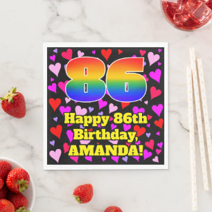 Serviette En Papier 86e anniversaire : Amour Hearts Motif, Arc en ciel