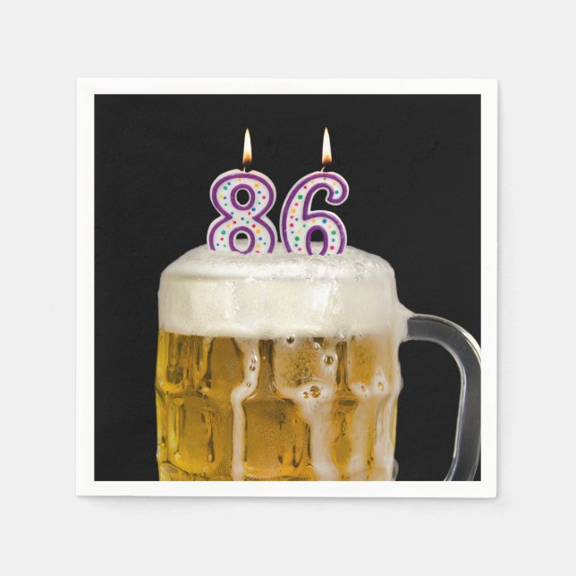 Serviette En Papier 86e Anniversaire Bière en noir (Devant)