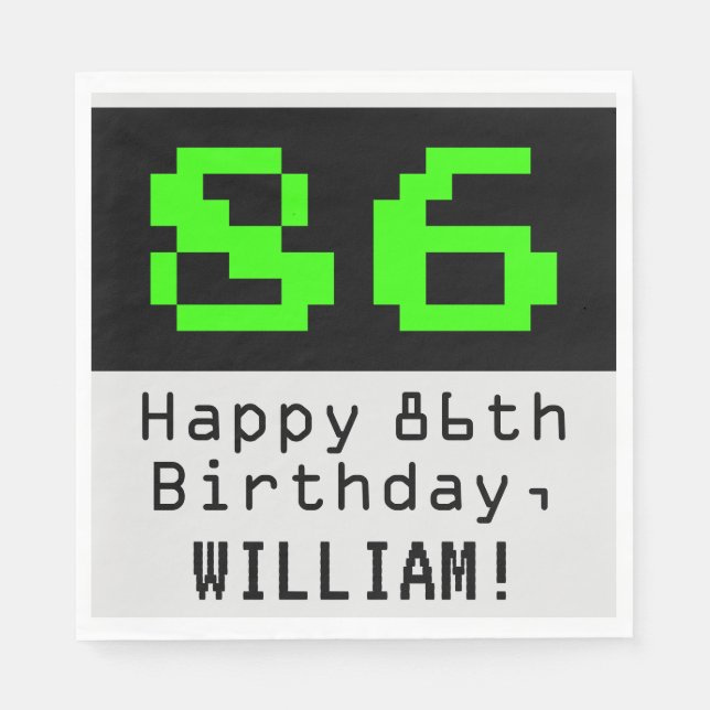 Serviette En Papier 86e anniversaire - Nerdy / Geeky Style "86" & Nom (Devant)