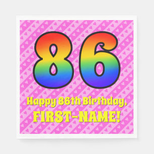 Serviette En Papier 86e anniversaire : Pink Stripes & Hearts, Rainbow 