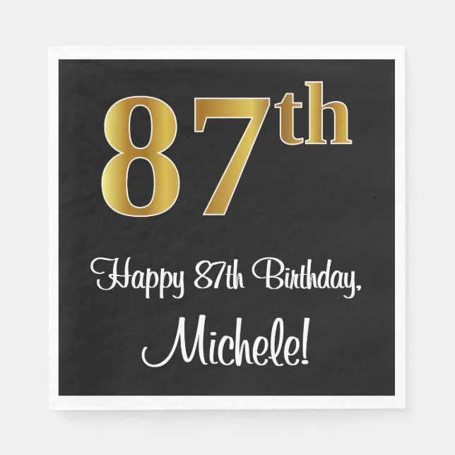 Serviette En Papier 87e anniversaire ~ Elégant Luxueux Faux Gold Look  (Devant)