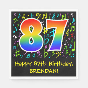 Serviette En Papier 87e anniversaire - Symboles de musique colorée, A