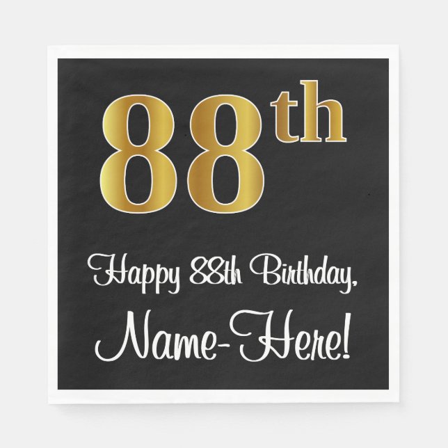 Serviette En Papier 88e anniversaire ~ Elégant Luxueux Faux Gold Look 