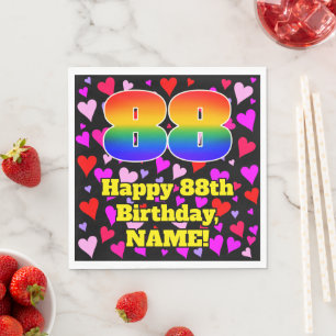 Serviette En Papier 88e anniversaire : Loving Hearts Motif, Arc-en-cie