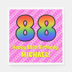 Serviette En Papier 88e anniversaire : Pink Stripes & Hearts, Rainbow 