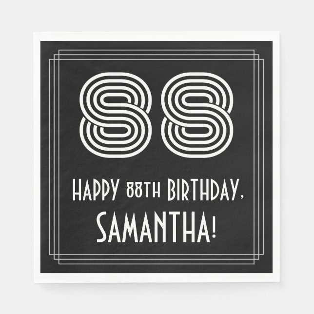Serviette En Papier 88ème anniversaire : Art Déco Inspiré Look "88" +  (Devant)
