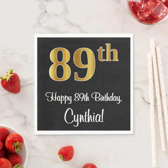 Serviette En Papier 89e anniversaire ~ Elégant Luxueux Faux Gold Look  (En situation)