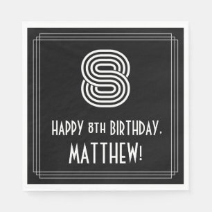 Serviette En Papier 8e anniversaire : Art Déco Inspiré Look "8" + Nom
