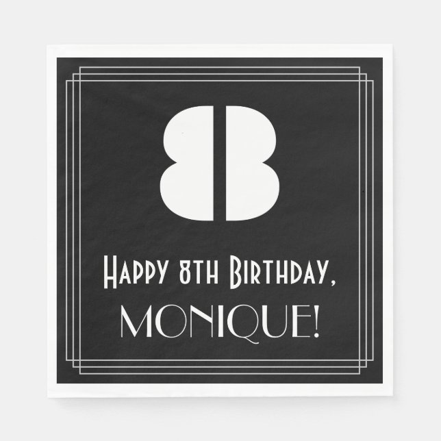 Serviette En Papier 8e anniversaire : Art Déco Inspiré Look "8" + Nom (Devant)