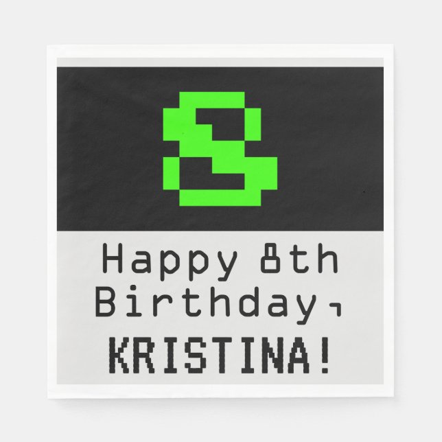 Serviette En Papier 8e anniversaire - Nerdy / Geeky Style "8" & Nom (Devant)