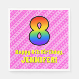 Serviette En Papier 8e anniversaire : Pink Stripes & Hearts, Rainbow #