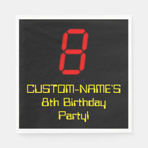 Serviette En Papier 8ème anniversaire : Rouge Digital Horloge Style "8