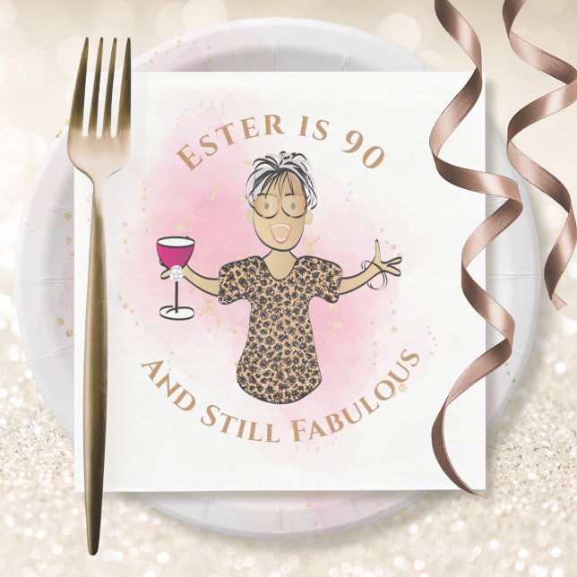 Serviette En Papier 90 and Fabulous Ethnic Gold Pink Female Birthday (Créateur téléchargé)