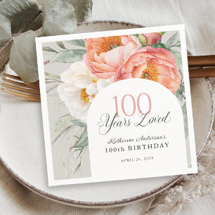 Serviette En Papier 90 Ans Aimé Féminin Floral 100e Anniversaire