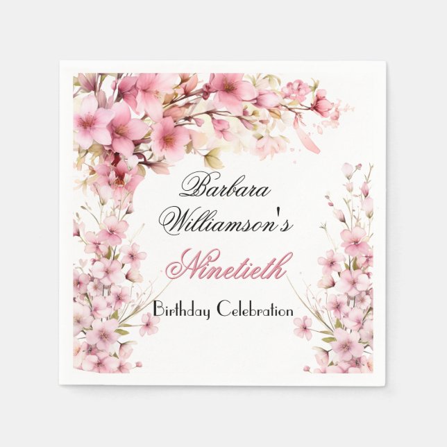 Serviette En Papier 90E Année Anniversaire Peint Floral (Devant)