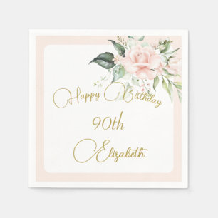 Serviette En Papier 90e anniversaire aquarelle rose florale élégant