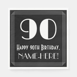 Serviette En Papier 90e anniversaire ~ Art Déco Inspiré Look "90", Nom