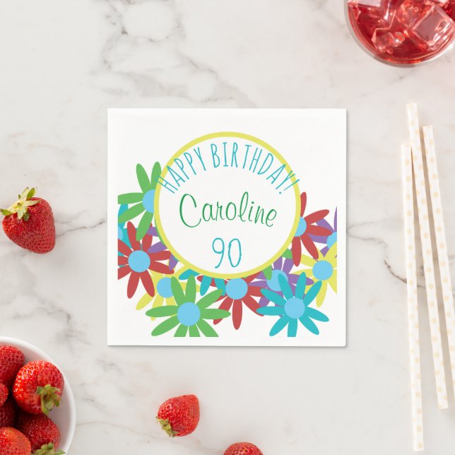 Serviette En Papier 90e anniversaire Bouquet floral Papier personnalis (En situation)