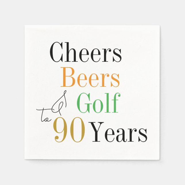 Serviette En Papier 90e anniversaire Cheers Beers Golf Minimal Party (Devant)