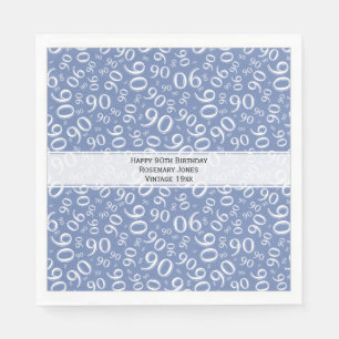 Serviette En Papier 90e anniversaire Cool Numéro Motif Bleu/Blanc