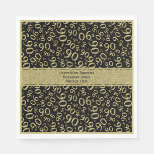Serviette En Papier 90e anniversaire Cool Numéro Motif Noir/Or