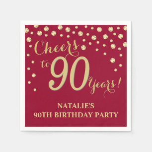 Serviette En Papier 90e Anniversaire de Bourgogne Diamant rouge et or