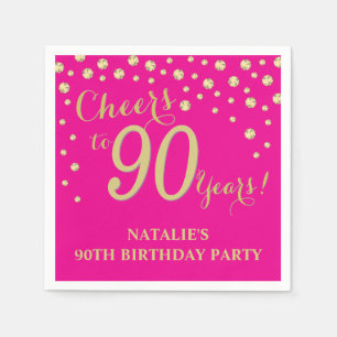 Serviette En Papier 90e anniversaire de la fête de l'or et du rose ch