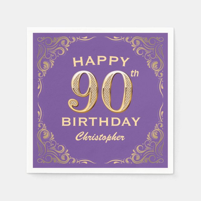 Serviette En Papier 90e anniversaire de la Parties scintillant violet  (Devant)