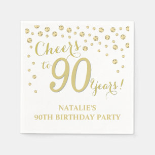 Serviette En Papier 90e anniversaire de mariage White and Gold Diamond