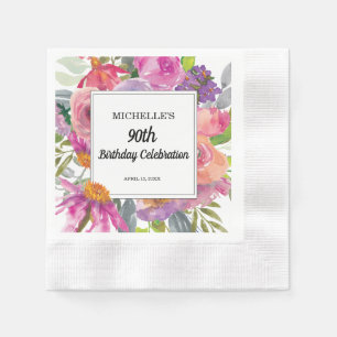 Serviette En Papier 90e anniversaire des femmes florales rose pourpre