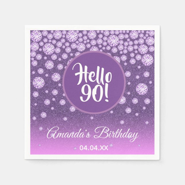 Serviette En Papier 90e anniversaire diamants de la fête rose violet p (Devant)