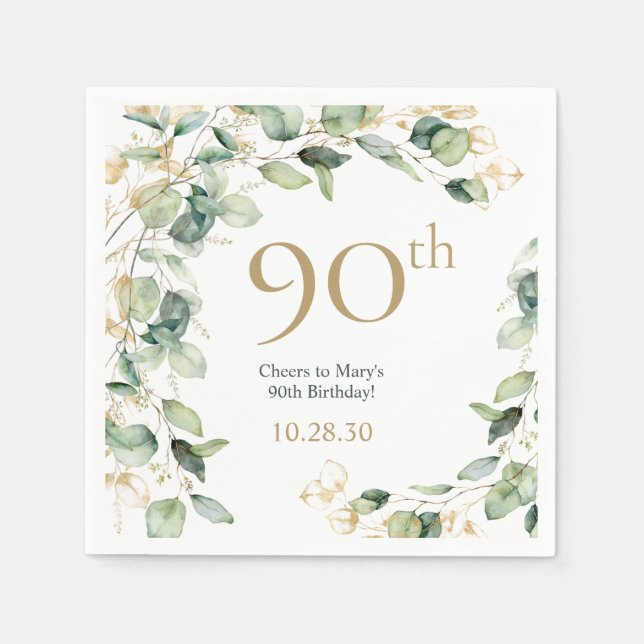Serviette En Papier 90e anniversaire Eucalyptus (Devant)