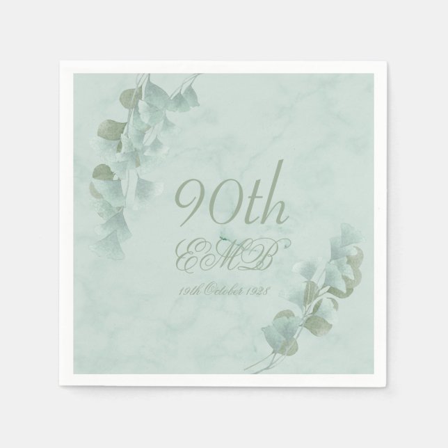 Serviette En Papier 90e anniversaire Eucalyptus Foliage Élégant Vert (Devant)