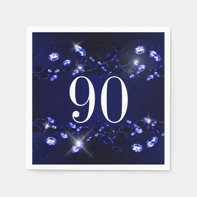 Serviette En Papier 90e anniversaire femme bleu noir brillant Diamant (Devant)