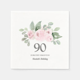 Serviette En Papier 90e anniversaire fête rose rose florale