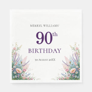 Serviette En Papier 90e anniversaire floral violet papier Napkin