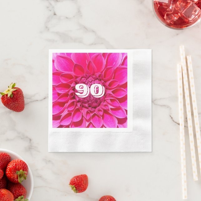 Serviette En Papier 90e anniversaire Jalon rose dahlia floral (En situation)