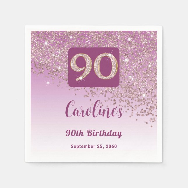 Serviette En Papier 90e anniversaire Joli Rose Parties scintillant d'o (Devant)