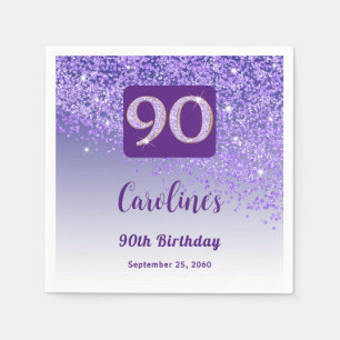 Serviette En Papier 90e anniversaire jolie Parties scintillant pourpre