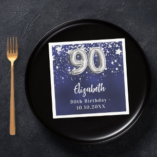 Serviette En Papier 90e anniversaire marine bleu argent étoiles