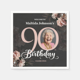 Serviette En Papier 90e anniversaire Moody Floral Rose Photo personnal